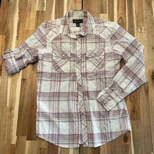 INC International Concepts Plaid Long Sleeve with Snaps, Size Small